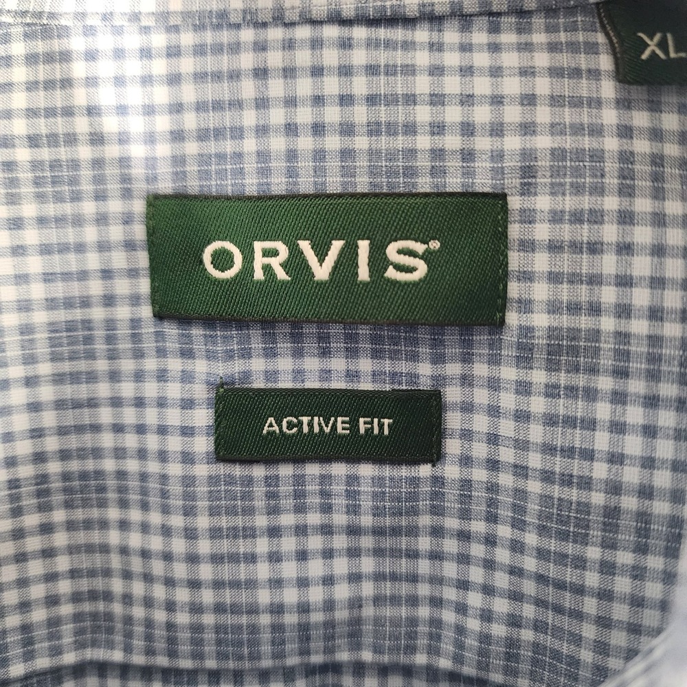 ORVIS Mens XL Active Fit Long Sleeve Gingham Button Down Shirt Blue White - Picture 4 of 7